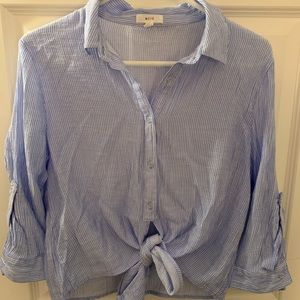 Tie-Up Striped Cropped Long Sleeve Blouse